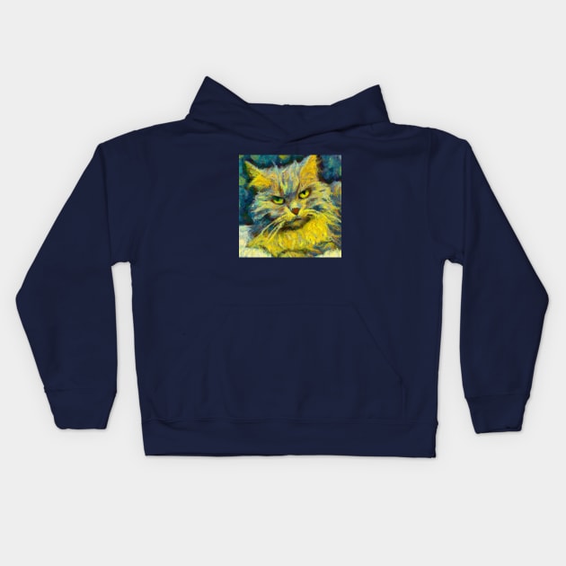 Portrait of Cat in Van Gogh's Style Kids Hoodie by Star Scrunch